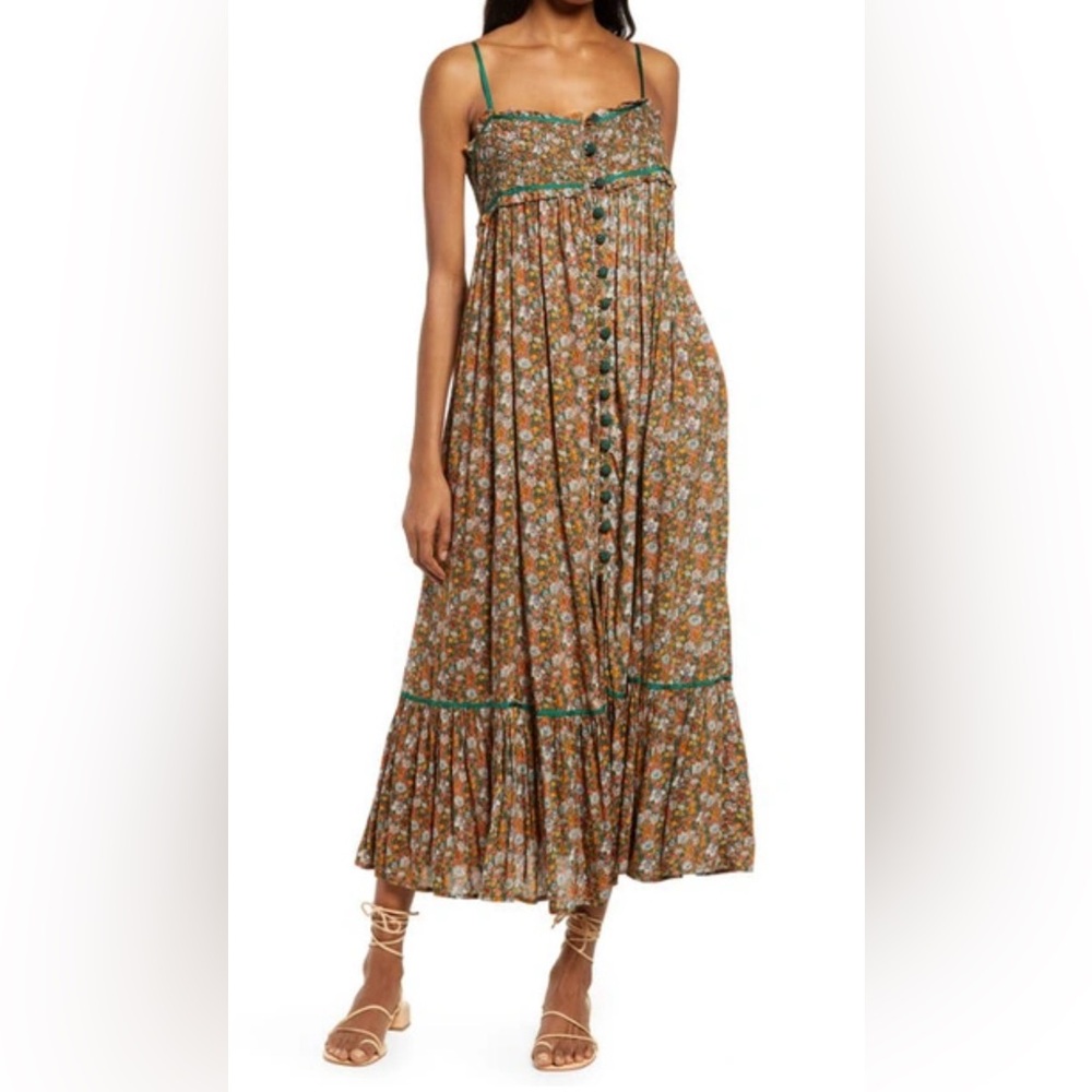 NWT FREE PEOPLE Molly Joe Floral Sundress In Forest Combo , Sz M